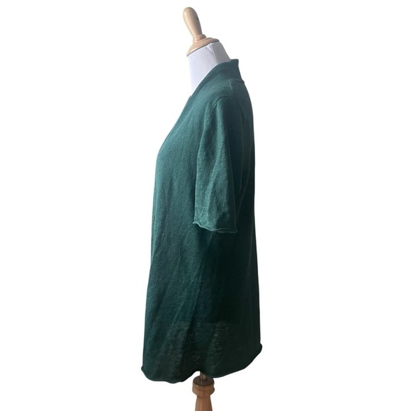 Eileen Fisher Forest Green Organic 100% Linen Short-Sleeve Cardigan Size Medium - Picture 3 of 8